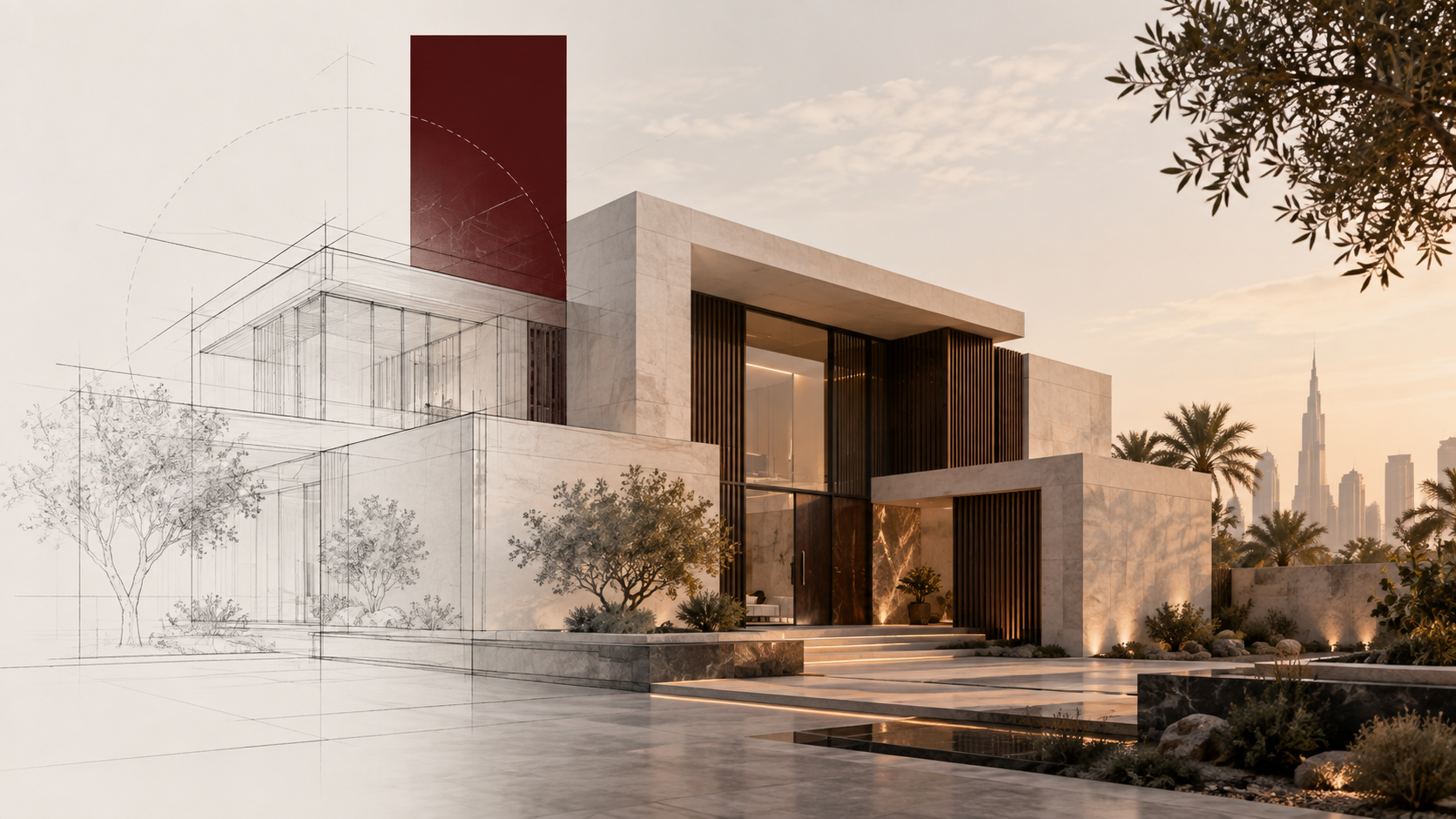 تصميم معماري حديث لفيلا معاصرة في الإمارات